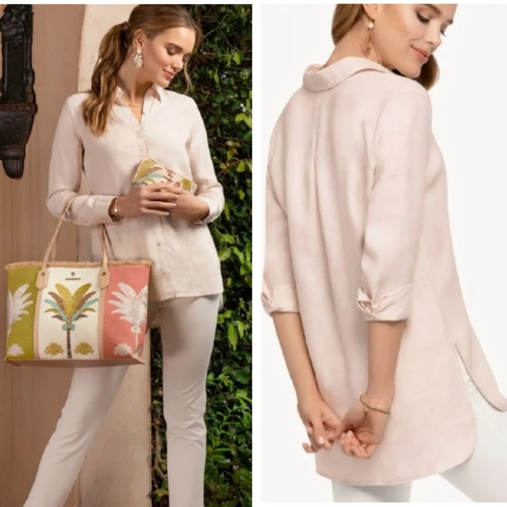 Spartina 449 100% Linen Ada Tunic Blouse Pale Blush.  17
